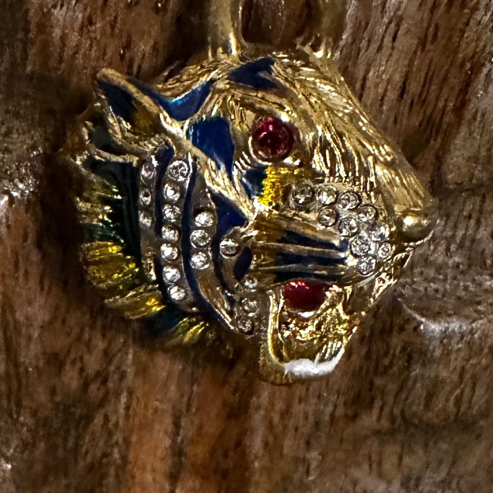 Gucci Gold Tiger Pendant with Red and Blue Accents Authentic
